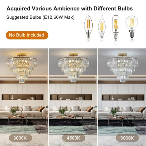 Golden Crystal Chandelier 5 Layer Round Semi Recessed Chandelier Lamp Large Modern Luxury Chandelier