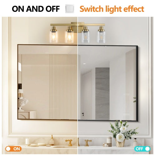 Gold 4 Lamp Vanity Light With Clear Glass Shade Modern Iron Metal Bathroom Wall Fixture For Bathroom Dresser No Bulbs