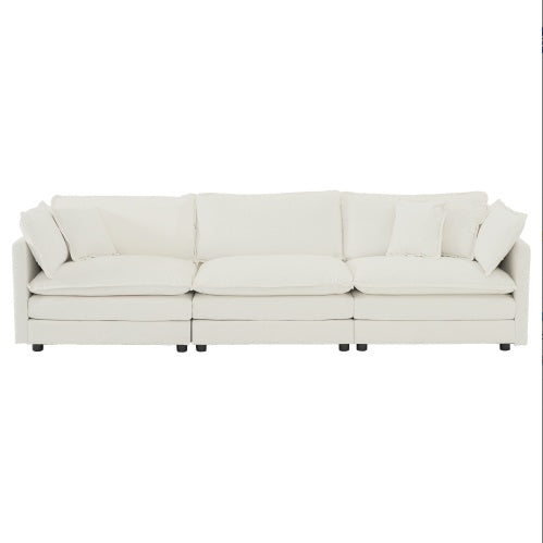 Mid Century Modern Couch 3 Seater Sofa With 2 Armrest Pillows And 3 Toss Pillows Couch For Living Room White Chenille