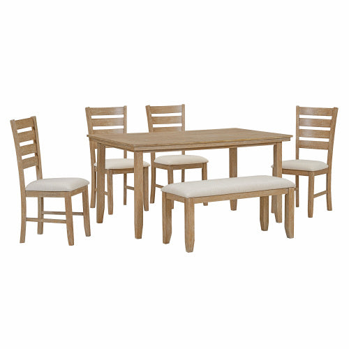 6 Piece Wooden Dining Table Set With Dining Table And Chairs With Benches