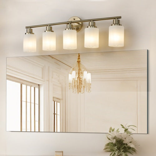5 Lamps Gold Bathroom Vanity Lamp Frosted Glass Shade Modern Wall Mounted Lighting No Bulbs