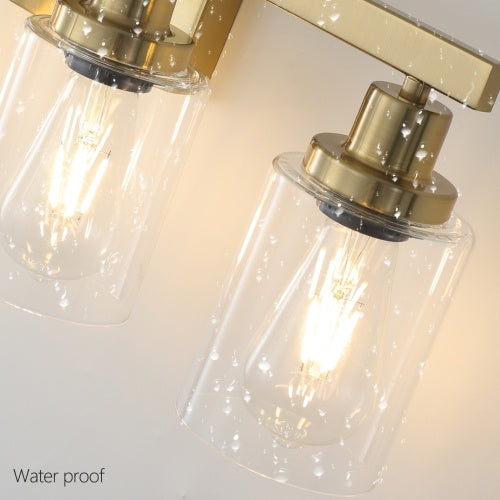 Gold 4 Lamp Vanity Light With Clear Glass Shade Modern Iron Metal Bathroom Wall Fixture For Bathroom Dresser No Bulbs