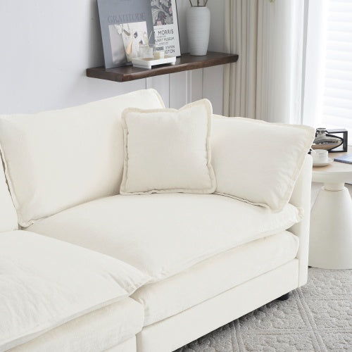 Mid Century Modern Couch 3 Seater Sofa With 2 Armrest Pillows And 3 Toss Pillows Couch For Living Room White Chenille