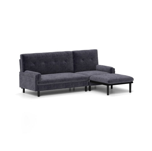 Grey Corduroy Sectional Sofa Convertible 3 Seaters Sofa L Shaped Sofa And Bed