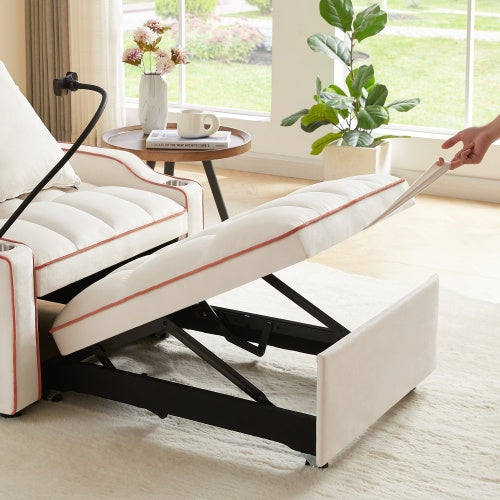 3 In 1 Convertible Sofa Bed Chair – Adjustable Pull Out Sleeper With Storage Pockets For Small Spaces