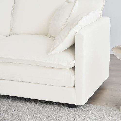 Mid Century Modern Couch 3 Seater Sofa With 2 Armrest Pillows And 3 Toss Pillows Couch For Living Room White Chenille