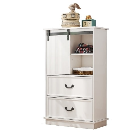 51" Farmhouse Chest Of Drawers – 5 Drawer Tall Dresser With Sliding Door & Adjustable Shelves For Bedroom Or Living Room