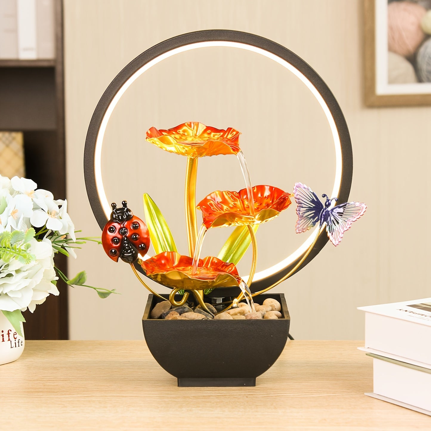 Soothing Led Lit Tabletop Fountain Usb Powered Indoor Air Quality Enhancer Ideal Home Office Decor Thoughtful Gift