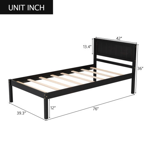 Platform Bed Frame With Headboard Wood Slat Support No Box Spring Needed Twin Espresso