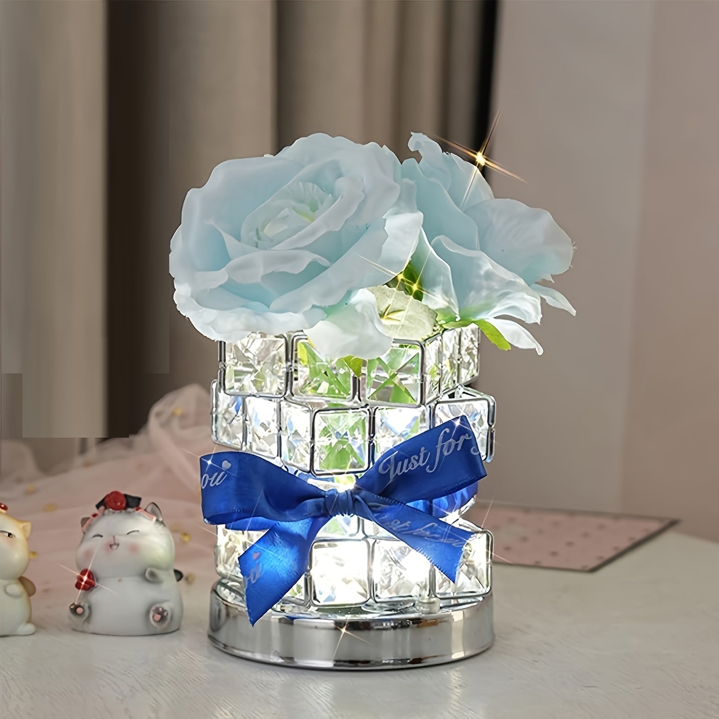 Enchanting Rose Crystal Table Lamp Rechargeable Cordless Dimmable Led Flower Design