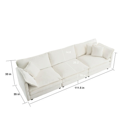 Mid Century Modern Couch 3 Seater Sofa With 2 Armrest Pillows And 3 Toss Pillows Couch For Living Room White Chenille