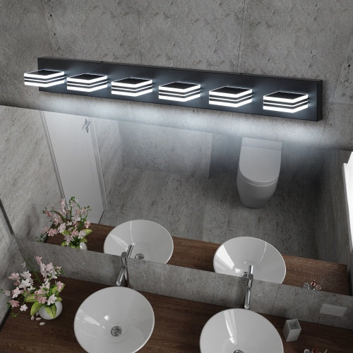 Led Modern Black Makeup Light 6 Light Acrylic Matte Black Bathroom Makeup Light Covering Mirror