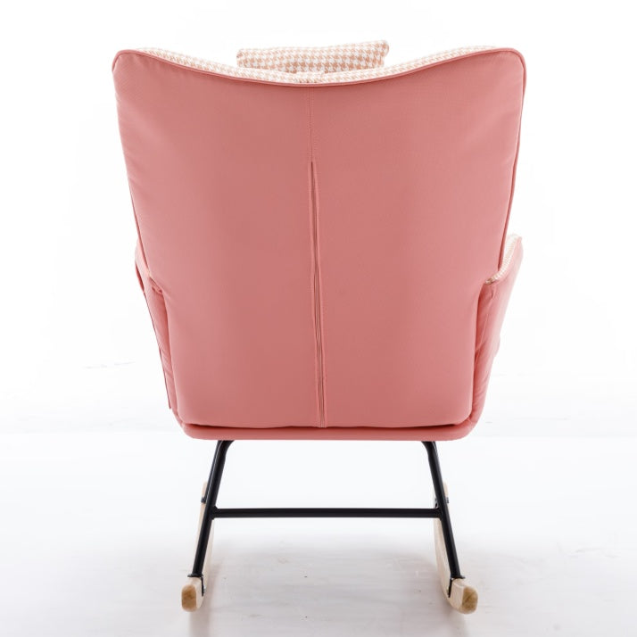 Soft Houndstooth Fabric Rocking Chair For The Baby Room Comfortable Wingback Gliding Rocking Chair