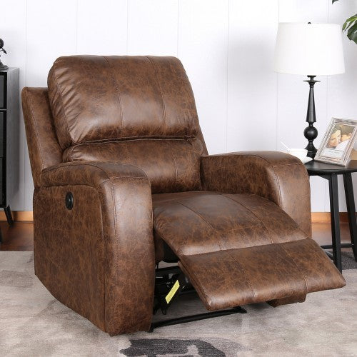 Power Electric Bonded Pu Leather Recliner Chair With Usb Charge Port Vintage Home Theater Seating Classic Single Sofa Seat Nut Brown