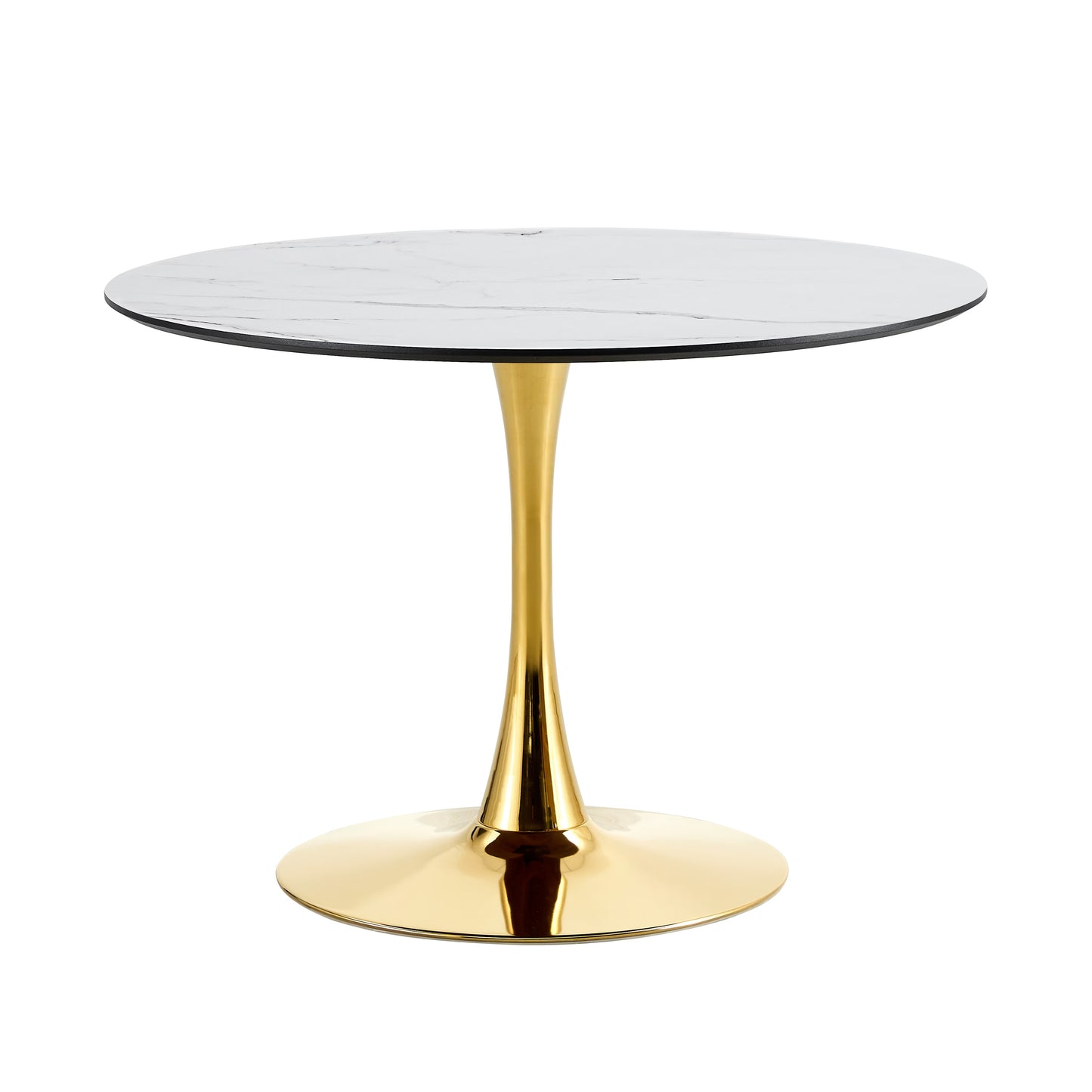 Living Room Dining Table White Round Table With Gold Legs 80Cm In Diameter