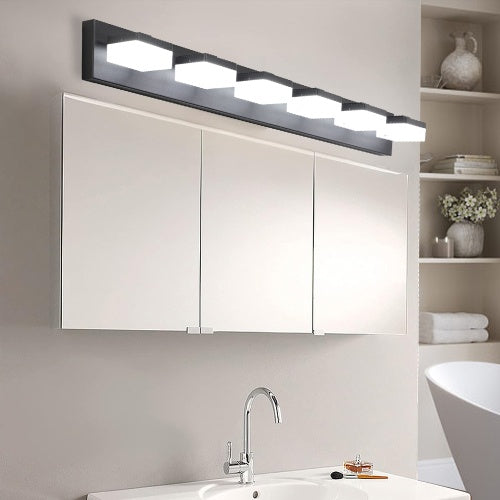 Modern 6 Lights Black Led Makeup Mirror Fixtures For Bathroom And Vanity