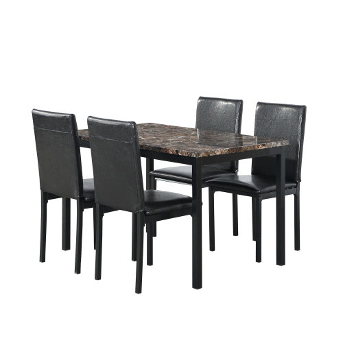 Furniture 5 Piece Metal Dining Table And Chair Set With Imitation Marble Top Black Dining Room Set Table And 4 Chairs