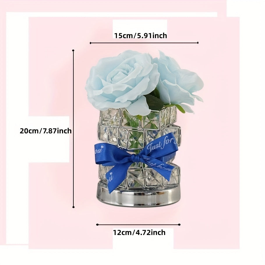 Enchanting Rose Crystal Table Lamp Rechargeable Cordless Dimmable Led Flower Design