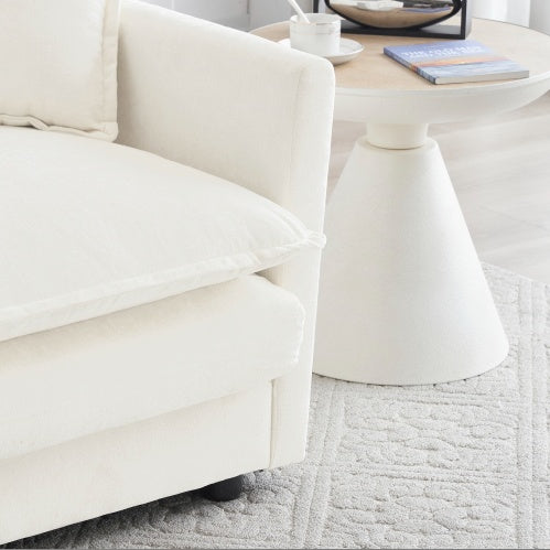 Mid Century Modern Couch 3 Seater Sofa With 2 Armrest Pillows And 3 Toss Pillows Couch For Living Room White Chenille