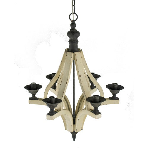 6 Light Wood Chandelier With Adjustable Chain For Kitchen Dining Hall Entrance Bulb Not Included