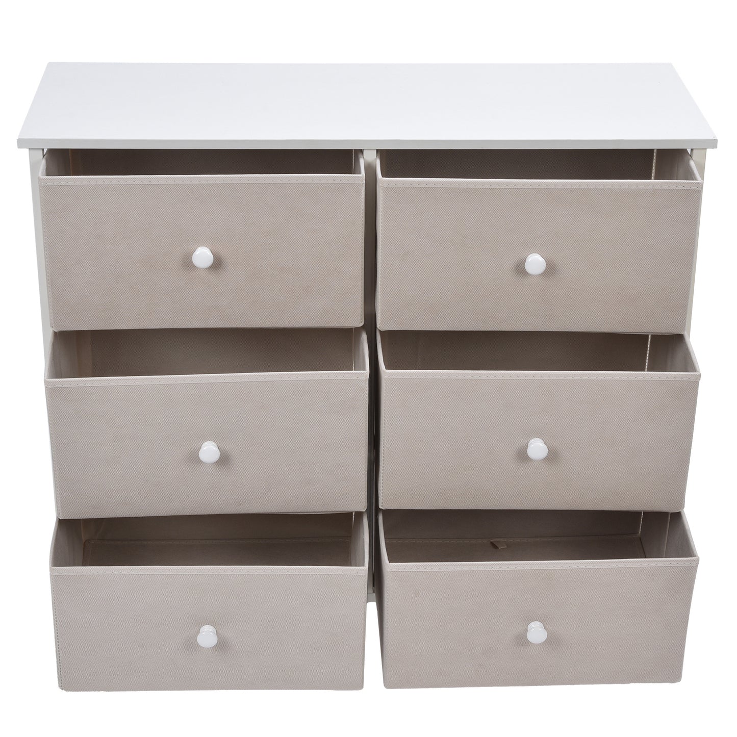 3 Tier 6 Drawers Chest Nonwoven Fabric Storage Cabinet Unit With Handles Home Bedroom Furniture White