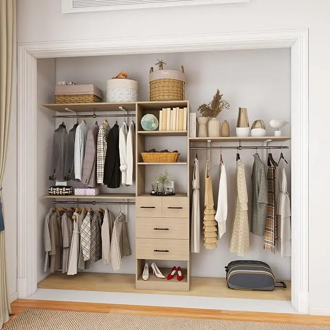 Portable Wardrobe For Clothes Closet For Room Wood Closet System With 3 Drawers White Built In Closet Organizer Assembly Home