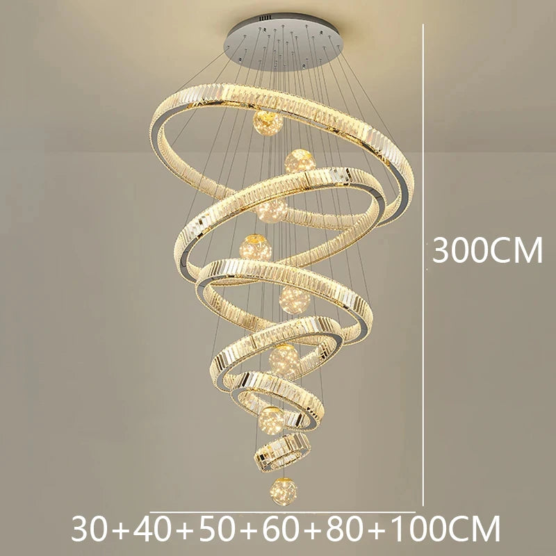 Royal Looking Heavenly Crystal Multiple Ring Shaped Chandelier Living Room Pendant Light