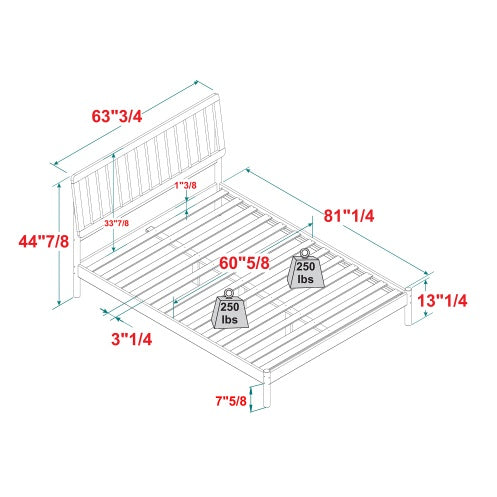 Mid Century Modern Solid Wood Queen Spindle Bed Black