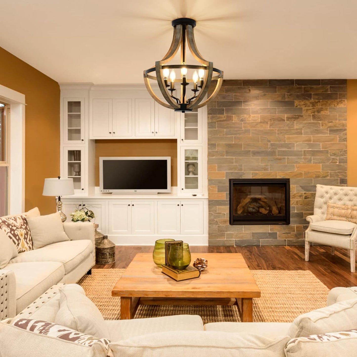 Solid Wood Modern Chandelier For Dining Room Living Room Kitchen Island Bedroom Foyer Height Adjustable Brown