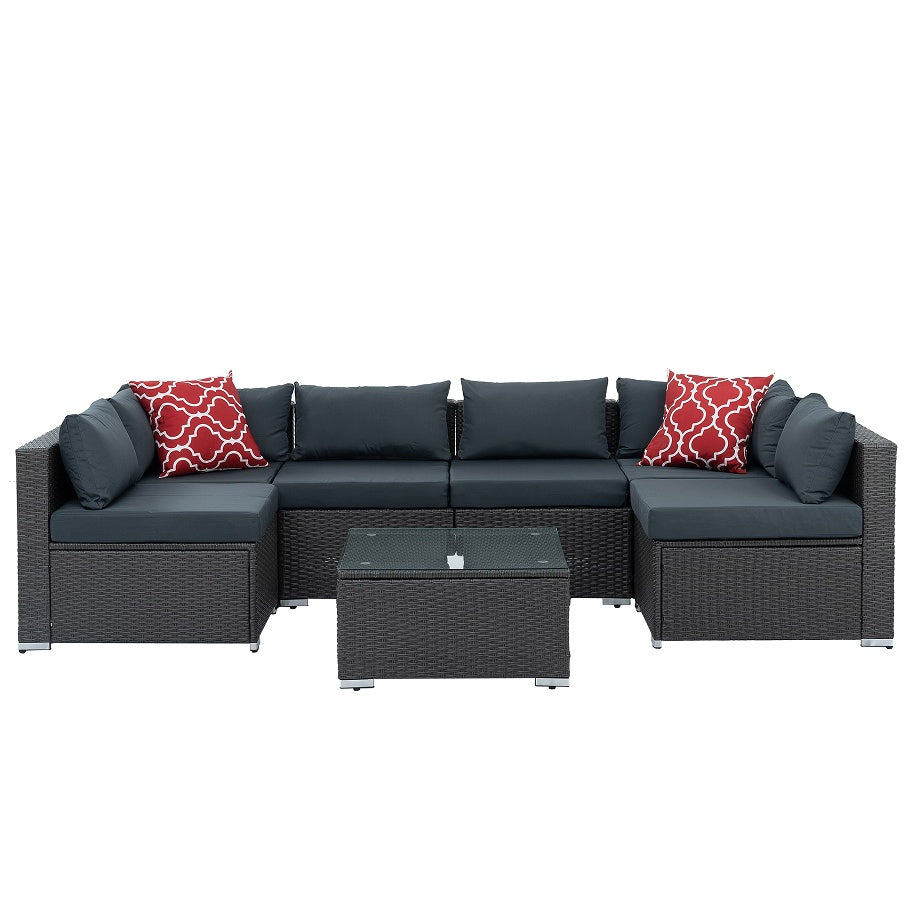 Patio Furniture Outdoor Furniture Seasonal Pe Wicker Furniture 7 Set Wicker Furniture With Tempered Glass Coffee Table