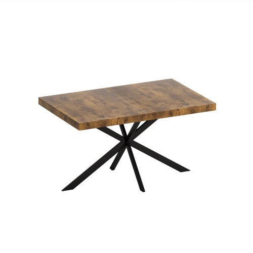 Retro Rectangular Dining Table with Storage – Antique Wood Top & Black Iron Base