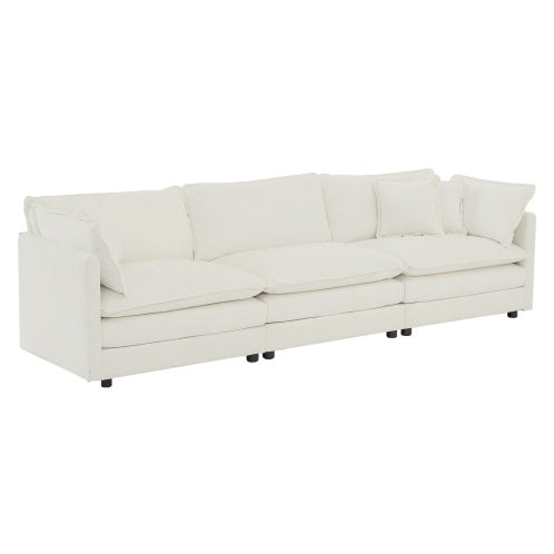 Mid Century Modern Couch 3 Seater Sofa With 2 Armrest Pillows And 3 Toss Pillows Couch For Living Room White Chenille