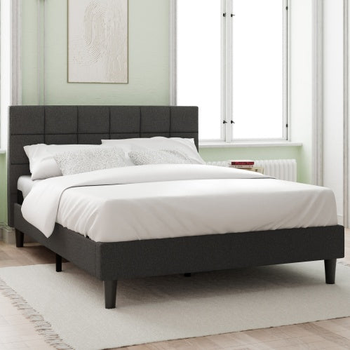 Upholstered Platform Bed Square Stitch King Size