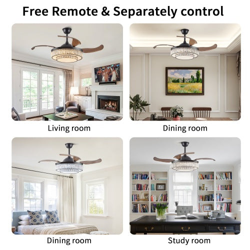Modern Led Retractable Ceiling Fan With Light And Remote Control
