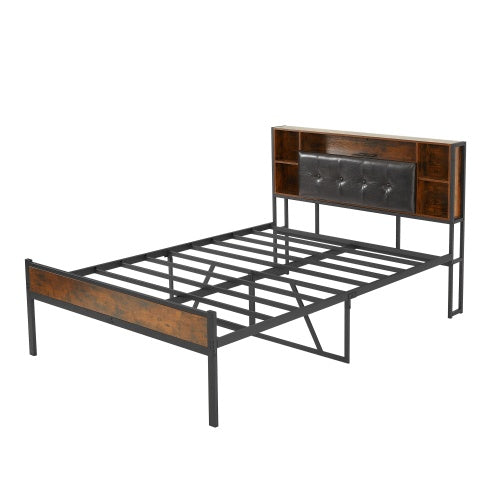 Bed Frame With Storage Headboard Usb Charging Station Metal Platform Bed Frame Full Size No Box Spring Needed Noise Free