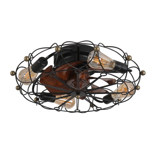 Low Profile Cage Ceiling Fan With Light Remote Control Built In Modern Industrial Ceiling Fan