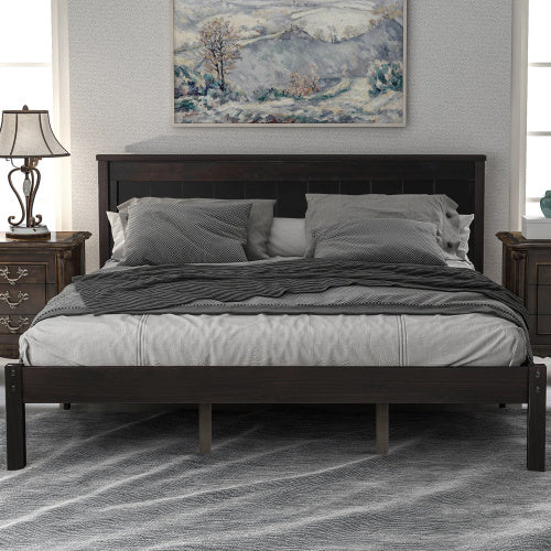 Platform Bed Frame With Headboard Wood Slat Support No Box Spring Needed Queen Espresso