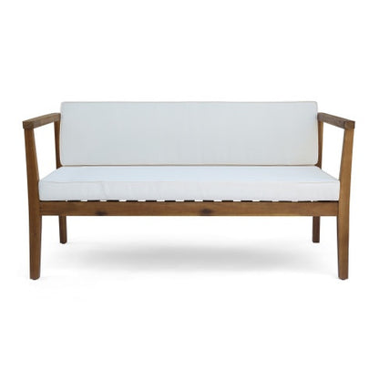 Outdoor 4 Seater Acacia Wood Chat Set With Coffee Table With Cushions Teak And Beige