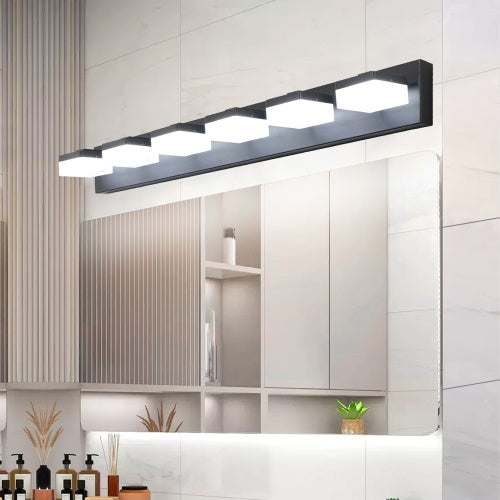 Modern 6 Lights Black Led Makeup Mirror Fixtures For Bathroom And Vanity