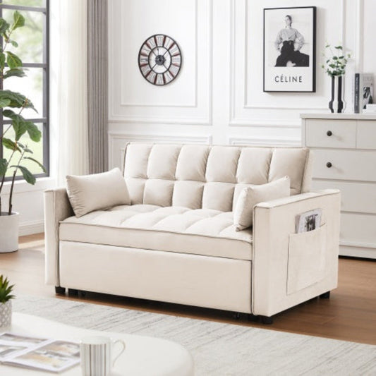 Modern Velvet Loveseat Futon Sofa Bed – 3 In 1 Convertible Sleeper Couch With Pullout Bed & Reclining Backrest