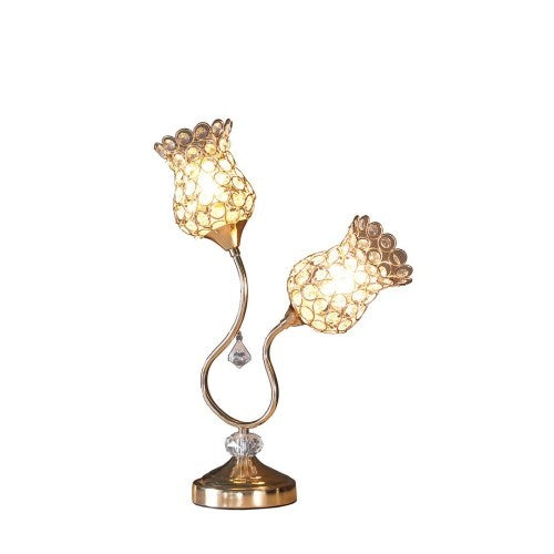 H&H Rose Gold 2 Flower Horn Ornate Metal Table Lamp