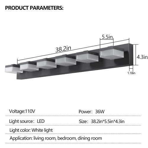 Modern 6 Lights Black Led Makeup Mirror Fixtures For Bathroom And Vanity