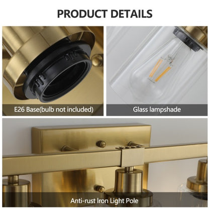 Gold 5 Light Vanity Light With Clear Glass Shade Modern Iron Bathroom Wall Fixture For Bathroom Dresser No Bulbs