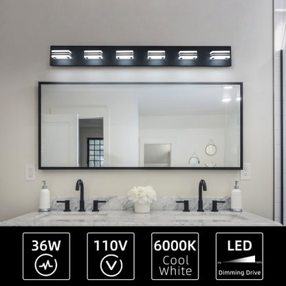 Led Modern Black Makeup Light 6 Light Acrylic Matte Black Bathroom Makeup Light Covering Mirror