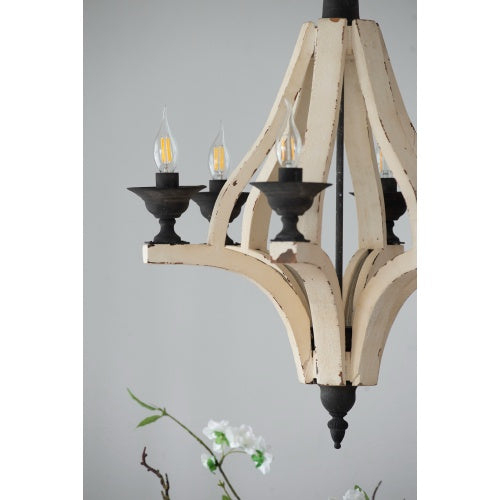 6 Light Wood Chandelier With Adjustable Chain For Kitchen Dining Hall Entrance Bulb Not Included
