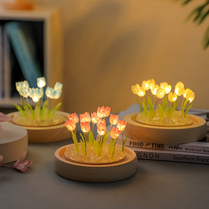 Unique Glass Tulip Night Light - USB Powered, Art Deco Style, Tabletop Decor for Home