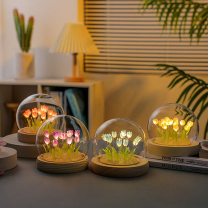 Unique Glass Tulip Night Light - USB Powered, Art Deco Style, Tabletop Decor for Home