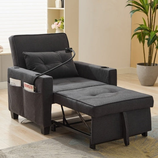 3 In 1 Convertible Futon Chair Bed – Pull Out Sleeper Armchair With Usb Ports For Living Room (Grey)
