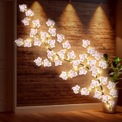 USB Powered Cherry Blossom Branch Lamp, 1pc Energy-Efficient LED Strip Lights with Push Button Control, Realistic Artificial Flowers for Spring/Summer Indoor/Outdoor Decor, Wedding, Christmas - No Battery Included