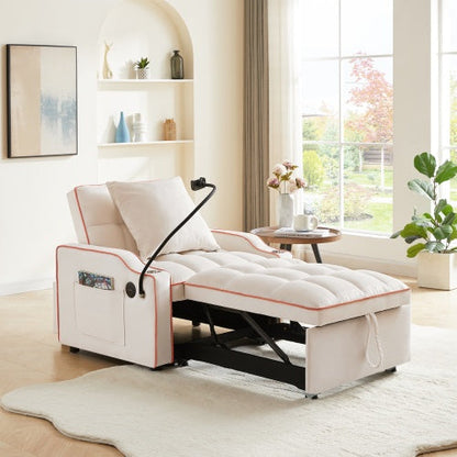 3 In 1 Convertible Sofa Bed Chair – Adjustable Pull Out Sleeper With Storage Pockets For Small Spaces